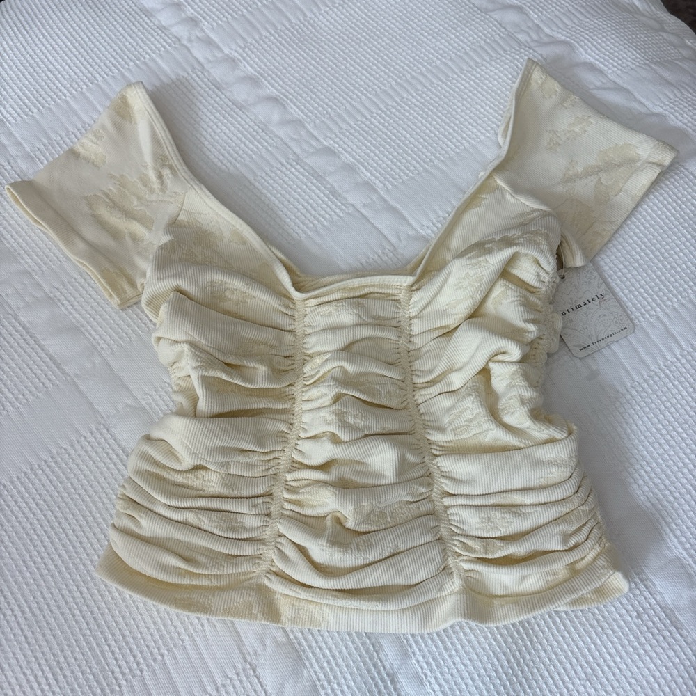 Free People Cream Ruched Crop Top